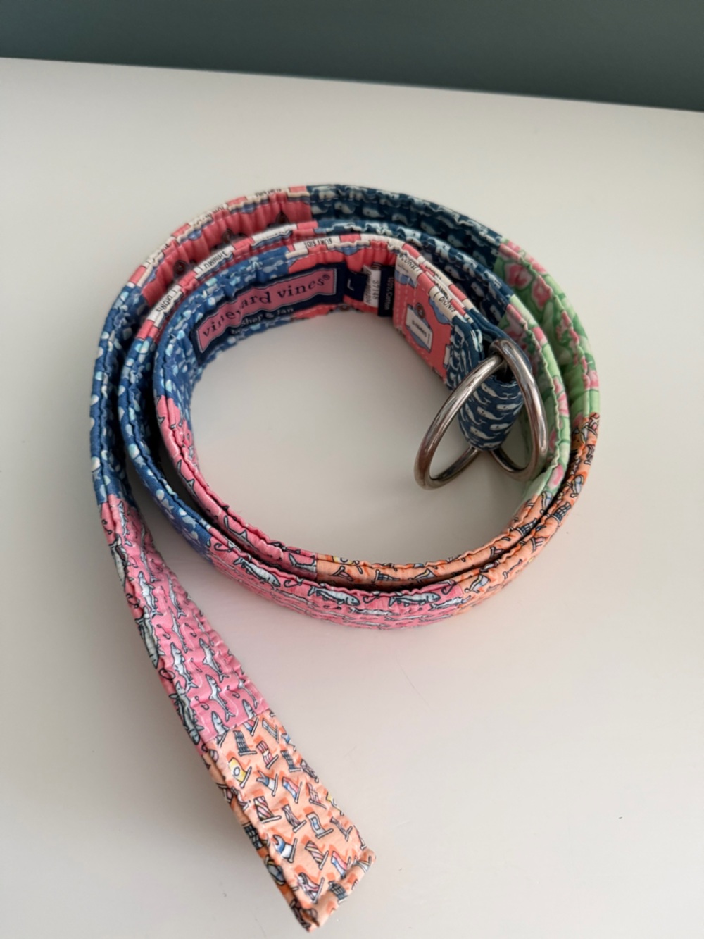 Vineyard Vines Patchwork Fabric Ring Belt - size large